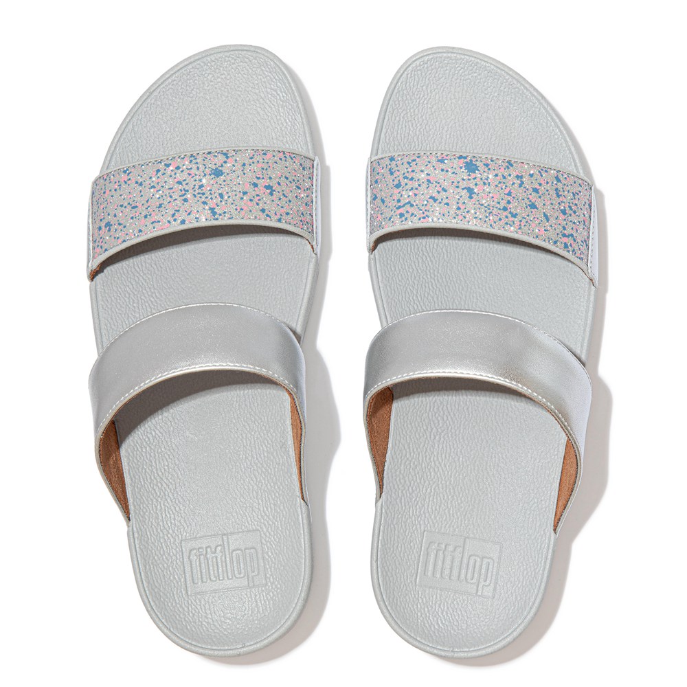 Fitflop Womens Slides Silver - Lulu Shimmer Splash - 18IMRUDKB